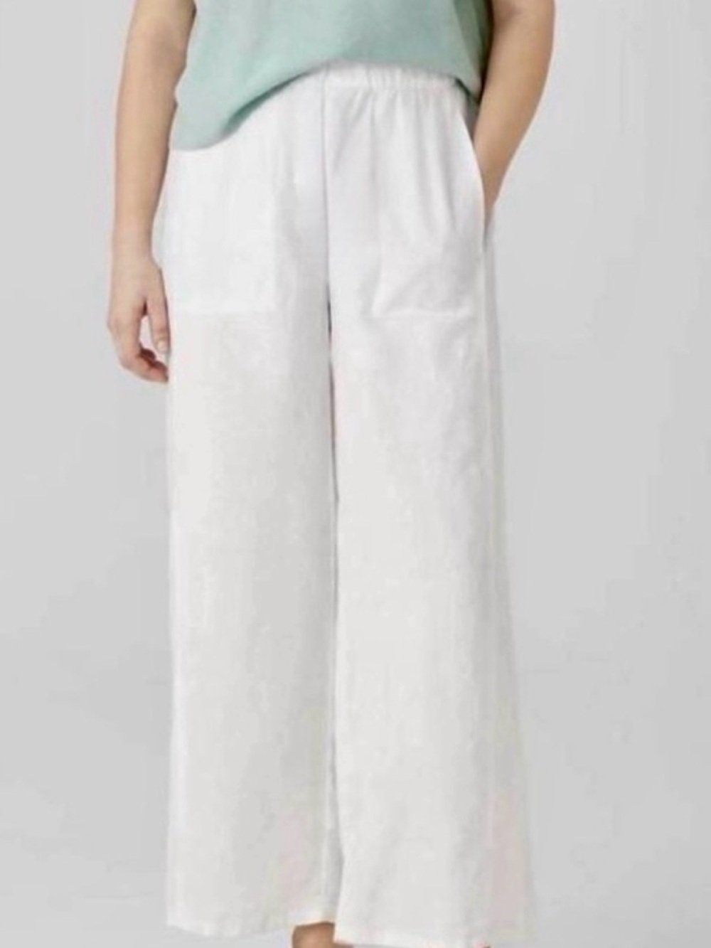 NWT Eileen Fisher 100% Organic Linen Wide Leg Ankle Pants, Size PM